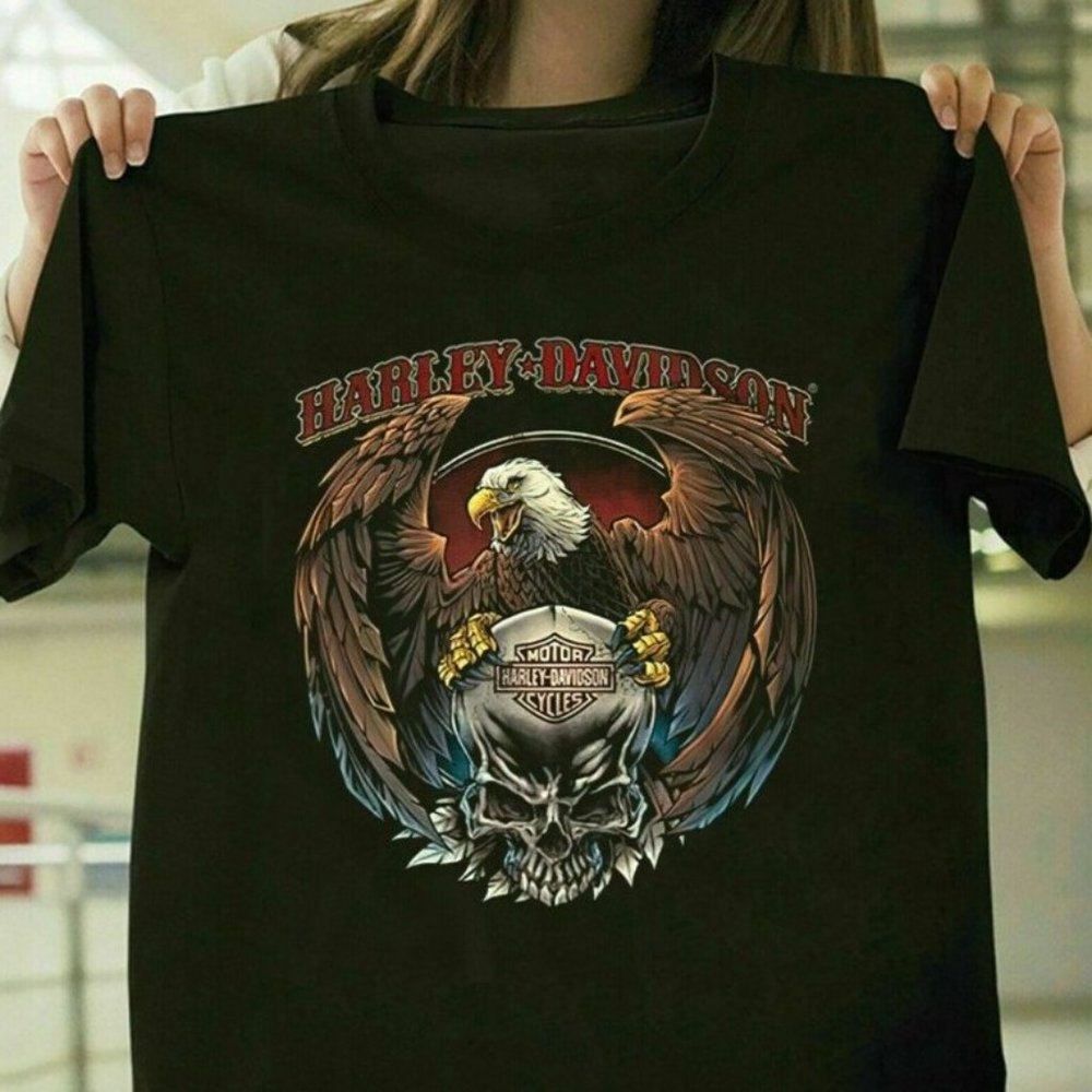 Harley-Davidson Eagle Motorcycle Men's Logo Black Unisex T-Shirt S-5XL